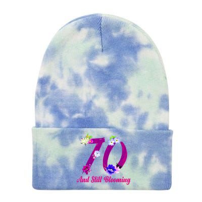 Still Blooming 70th Birthday Flowers Tie Dye 12in Knit Beanie