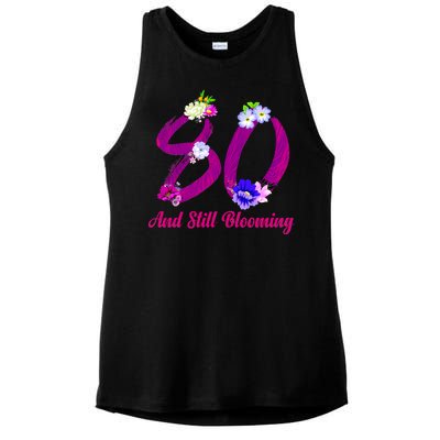 Still Blooming 80th Birthday Flowers Ladies PosiCharge Tri-Blend Wicking Tank