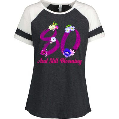 Still Blooming 80th Birthday Flowers Enza Ladies Jersey Colorblock Tee