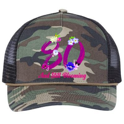 Still Blooming 80th Birthday Flowers Retro Rope Trucker Hat Cap