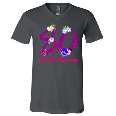 Still Blooming 80th Birthday Flowers V-Neck T-Shirt