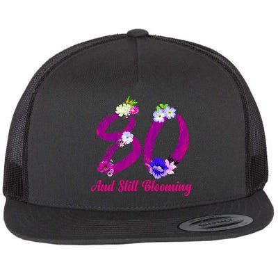 Still Blooming 80th Birthday Flowers Flat Bill Trucker Hat