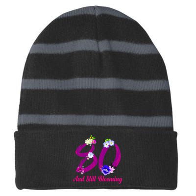 Still Blooming 80th Birthday Flowers Striped Beanie with Solid Band