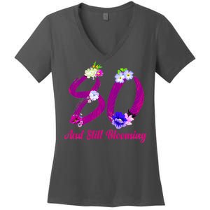 Still Blooming 80th Birthday Flowers Women's V-Neck T-Shirt