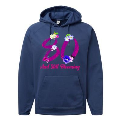 Still Blooming 80th Birthday Flowers Performance Fleece Hoodie