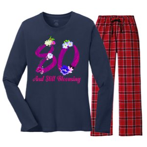 Still Blooming 80th Birthday Flowers Women's Long Sleeve Flannel Pajama Set 