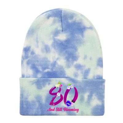 Still Blooming 80th Birthday Flowers Tie Dye 12in Knit Beanie