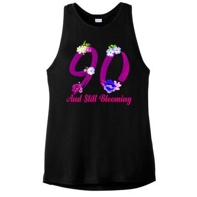 Still Blooming 90th Birthday Flowers Ladies PosiCharge Tri-Blend Wicking Tank