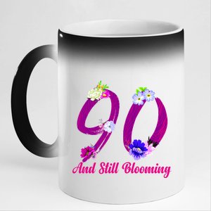 Still Blooming 90th Birthday Flowers 11oz Black Color Changing Mug