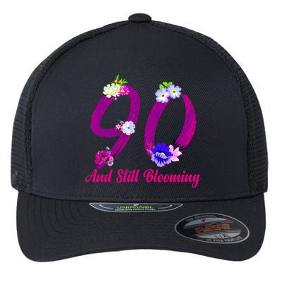 Still Blooming 90th Birthday Flowers Flexfit Unipanel Trucker Cap