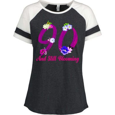 Still Blooming 90th Birthday Flowers Enza Ladies Jersey Colorblock Tee