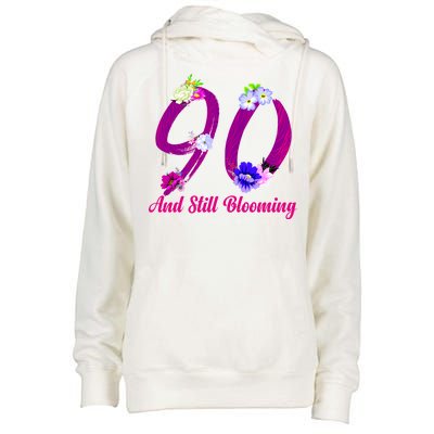 Still Blooming 90th Birthday Flowers Womens Funnel Neck Pullover Hood