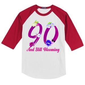 Still Blooming 90th Birthday Flowers Kids Colorblock Raglan Jersey