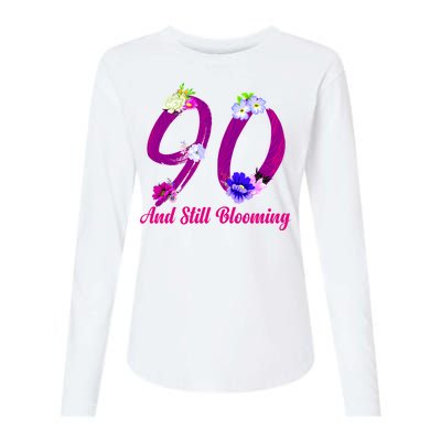 Still Blooming 90th Birthday Flowers Womens Cotton Relaxed Long Sleeve T-Shirt