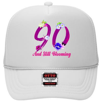 Still Blooming 90th Birthday Flowers High Crown Mesh Back Trucker Hat