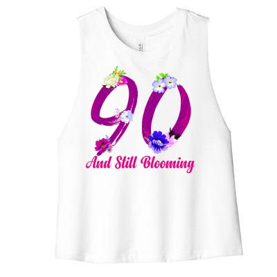 Still Blooming 90th Birthday Flowers Women's Racerback Cropped Tank