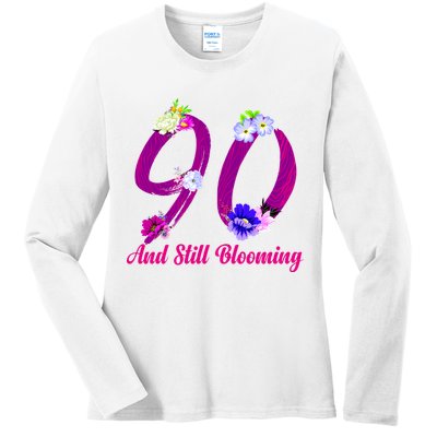Still Blooming 90th Birthday Flowers Ladies Long Sleeve Shirt