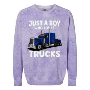 Semi Truck Just A Who Loves Trucks Cool Truck Colorblast Crewneck Sweatshirt