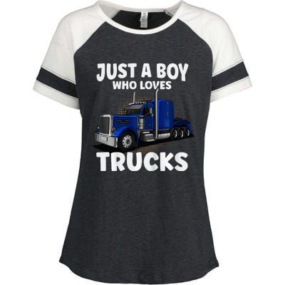 Semi Truck Just A Who Loves Trucks Cool Truck Enza Ladies Jersey Colorblock Tee