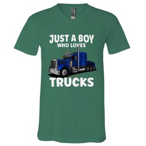 Semi Truck Just A Who Loves Trucks Cool Truck V-Neck T-Shirt