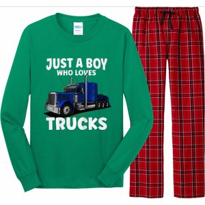 Semi Truck Just A Who Loves Trucks Cool Truck Long Sleeve Pajama Set