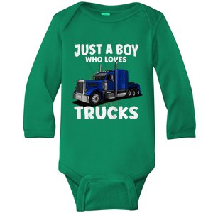 Semi Truck Just A Who Loves Trucks Cool Truck Baby Long Sleeve Bodysuit