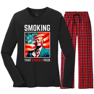 Smoking That Kamala Pack Trump 2024 Election Win Women's Long Sleeve Flannel Pajama Set 