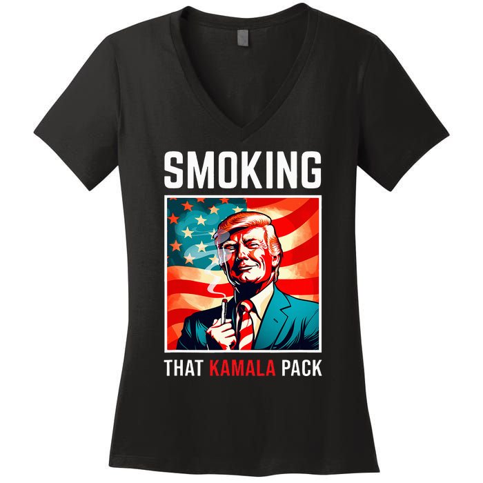 Smoking That Kamala Pack Trump 2024 Election Win Women's V-Neck T-Shirt