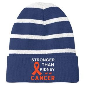 Stronger Than Kidney Cancer Breast Cancer Awareness Striped Beanie with Solid Band