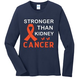 Stronger Than Kidney Cancer Breast Cancer Awareness Ladies Long Sleeve Shirt