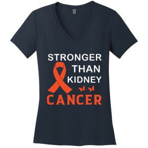 Stronger Than Kidney Cancer Breast Cancer Awareness Women's V-Neck T-Shirt