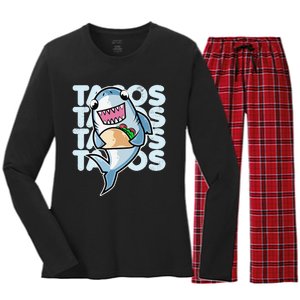 Shark Taco Kawaii Neko Anime Mexican food  Women's Long Sleeve Flannel Pajama Set 