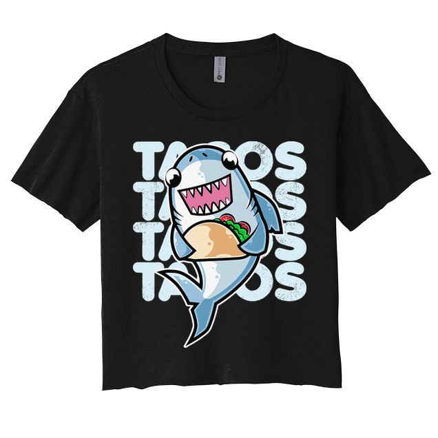 Shark Taco Kawaii Neko Anime Mexican food  Women's Crop Top Tee