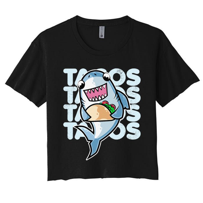 Shark Taco Kawaii Neko Anime Mexican food  Women's Crop Top Tee