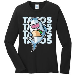 Shark Taco Kawaii Neko Anime Mexican food  Ladies Long Sleeve Shirt