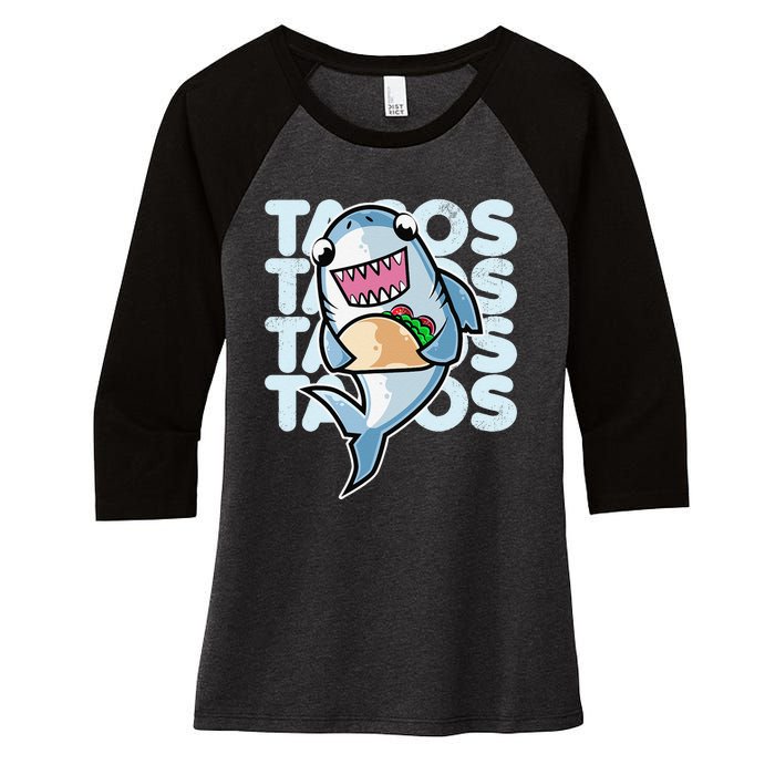 Shark Taco Kawaii Neko Anime Mexican food  Women's Tri-Blend 3/4-Sleeve Raglan Shirt