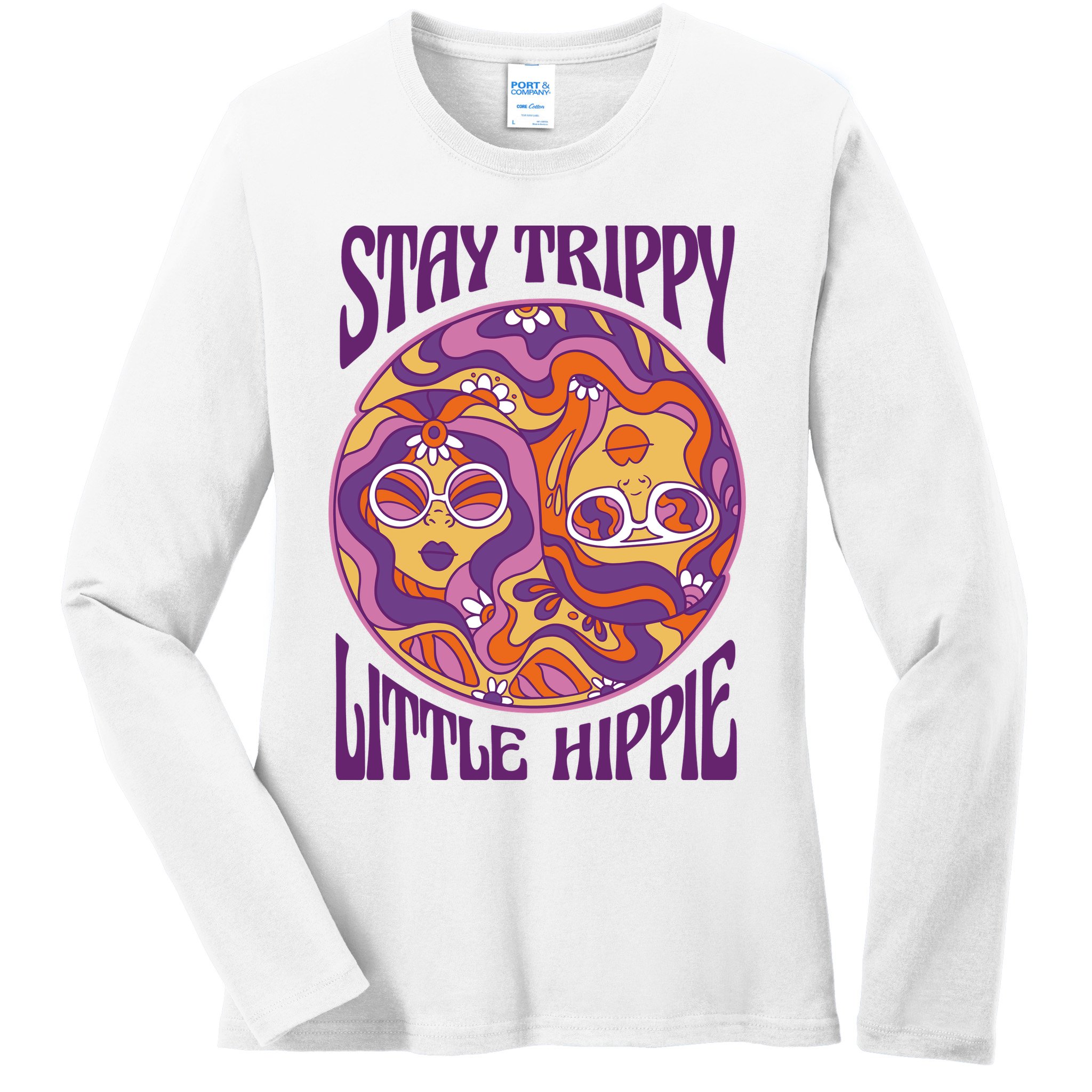 Stay Trippy Little Hippie Retro 60s Ladies Long Sleeve Shirt