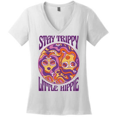 Stay Trippy Little Hippie Retro 60s Women's V-Neck T-Shirt
