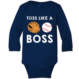 Softball Toss Like A Boss Sports Pitcher Team Ball Glove Cool Gift Baby Long Sleeve Bodysuit