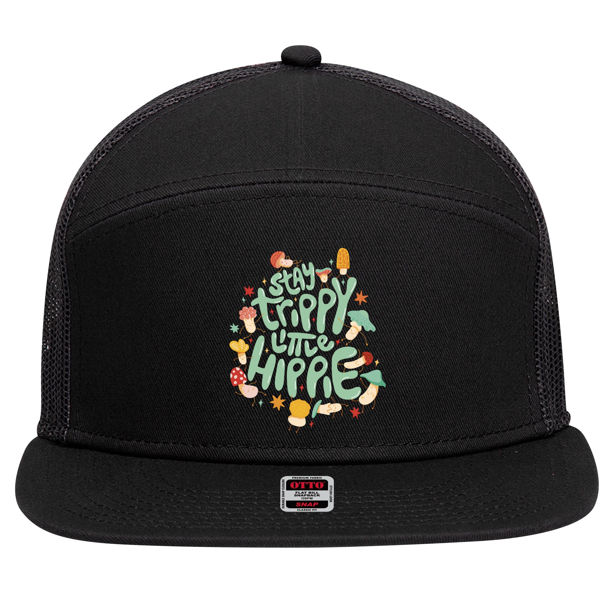 Stay Trippy Little Hippie 7 Panel Mesh Trucker Snapback Hat