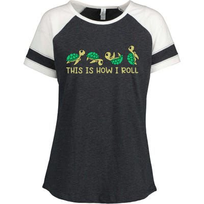 Sea Turtle Lover This Is How I Roll Turtle Enza Ladies Jersey Colorblock Tee