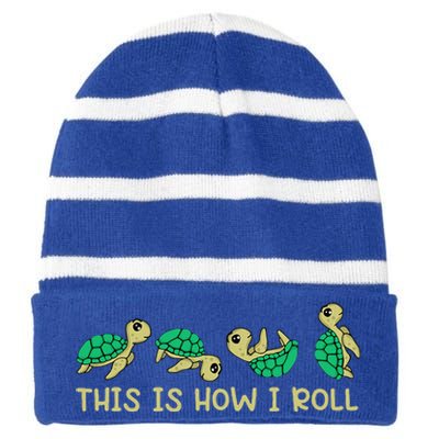 Sea Turtle Lover This Is How I Roll Turtle Striped Beanie with Solid Band