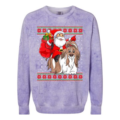 Shih Tzu Lover Xmas Ugly Santa Riding Shih Tzu Dog Christmas Gift Colorblast Crewneck Sweatshirt