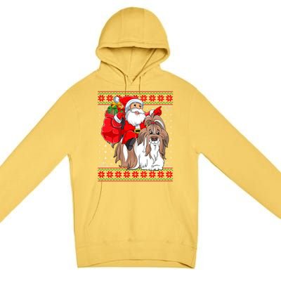 Shih Tzu Lover Xmas Ugly Santa Riding Shih Tzu Dog Christmas Gift Premium Pullover Hoodie