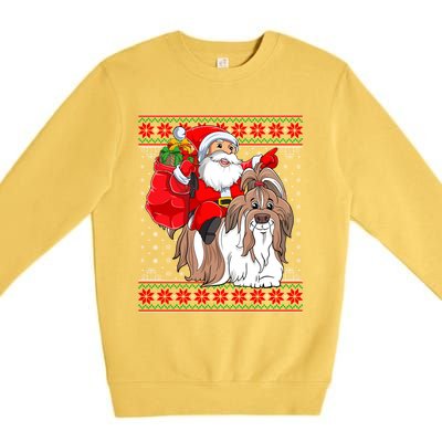 Shih Tzu Lover Xmas Ugly Santa Riding Shih Tzu Dog Christmas Gift Premium Crewneck Sweatshirt