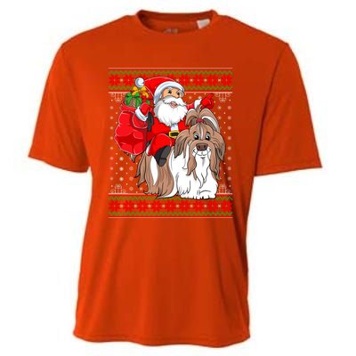 Shih Tzu Lover Xmas Ugly Santa Riding Shih Tzu Dog Christmas Gift Cooling Performance Crew T-Shirt