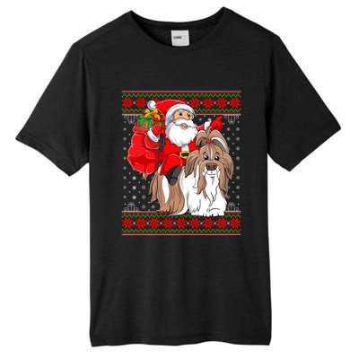 Shih Tzu Lover Xmas Ugly Santa Riding Shih Tzu Dog Christmas Gift Tall Fusion ChromaSoft Performance T-Shirt