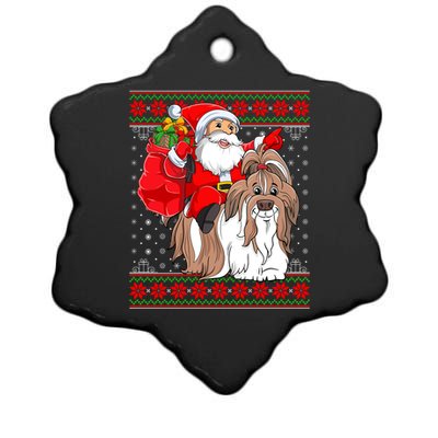 Shih Tzu Lover Xmas Ugly Santa Riding Shih Tzu Dog Christmas Gift Ceramic Star Ornament