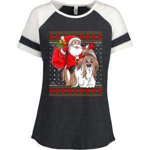 Shih Tzu Lover Xmas Ugly Santa Riding Shih Tzu Dog Christmas Gift Enza Ladies Jersey Colorblock Tee