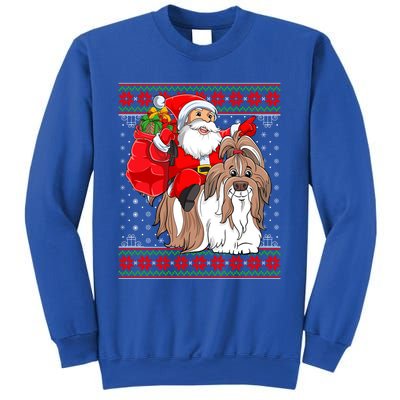 Shih Tzu Lover Xmas Ugly Santa Riding Shih Tzu Dog Christmas Gift Sweatshirt